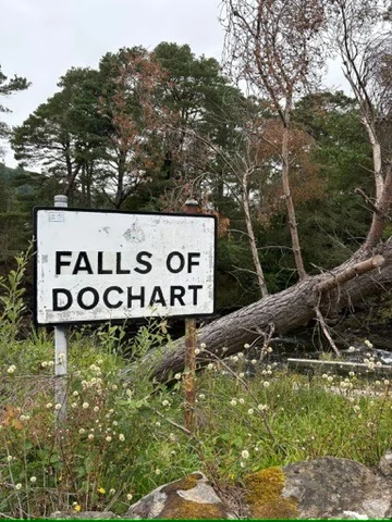 Falls of Dochart road sign in Killin