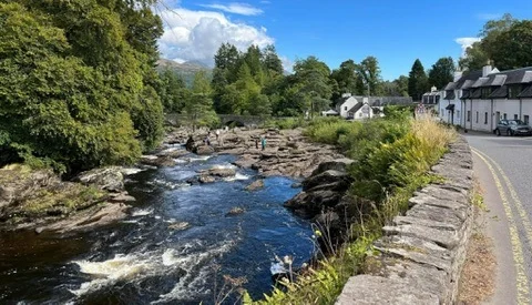 The River Dochart running past the whitewashed cottages of Killin