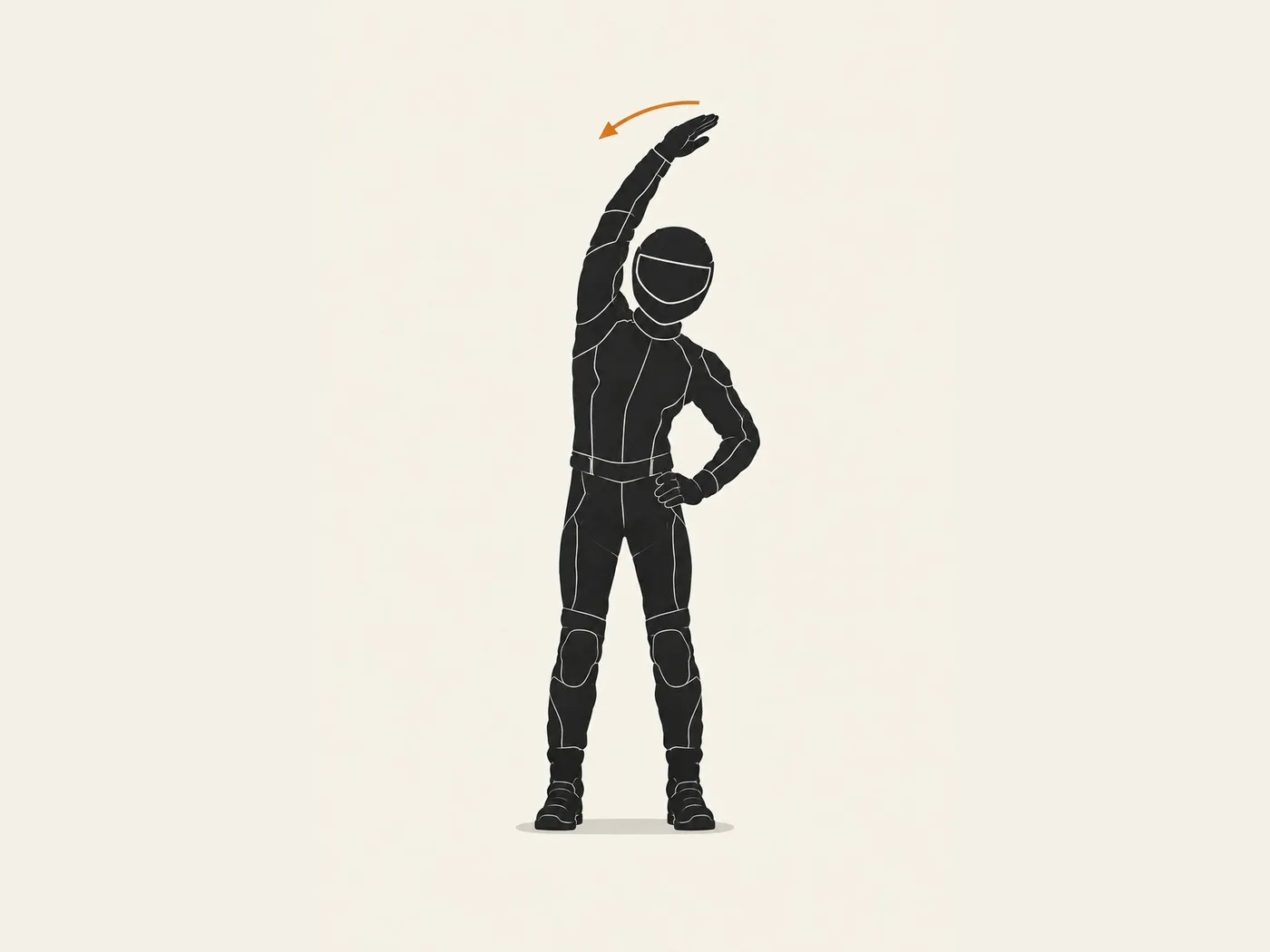 Motorcyclist silhouette with one arm overhead leaning gently to the side