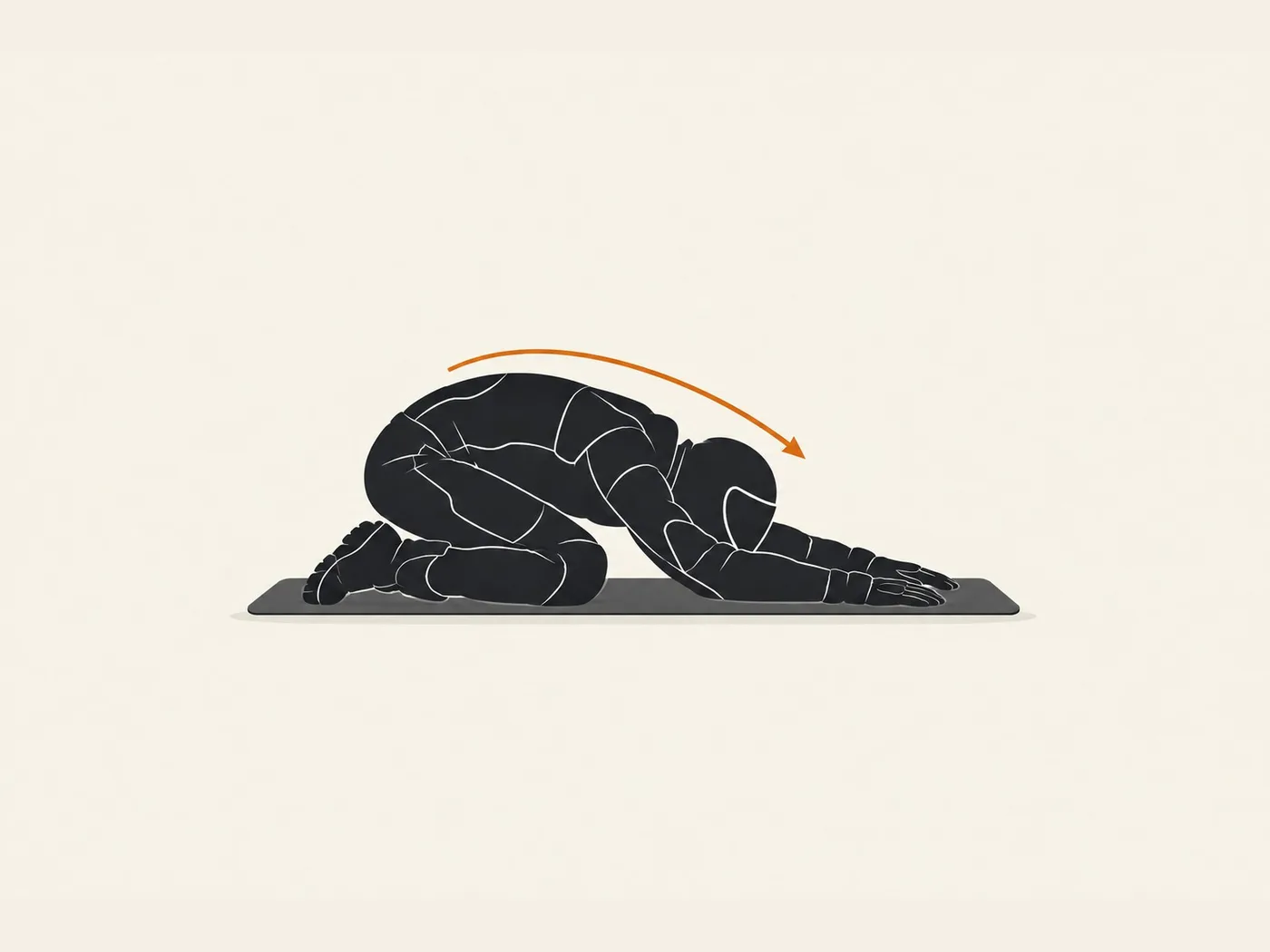 Motorcyclist silhouette kneeling and folded forward in Child's Pose