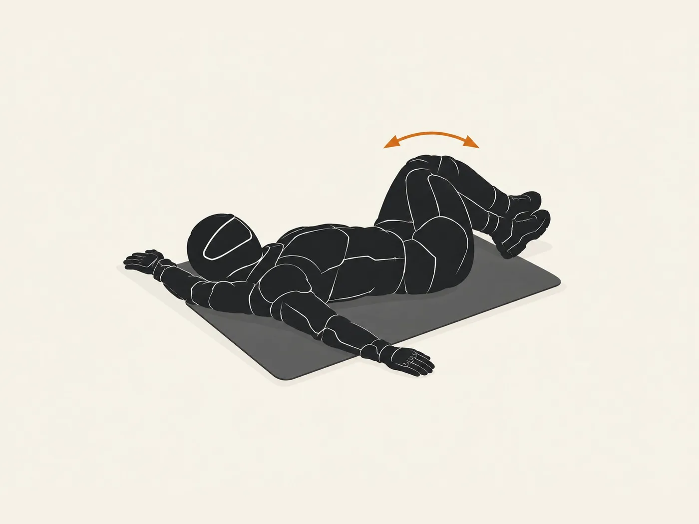 Motorcyclist silhouette lying with arms wide and knees lowered to one side