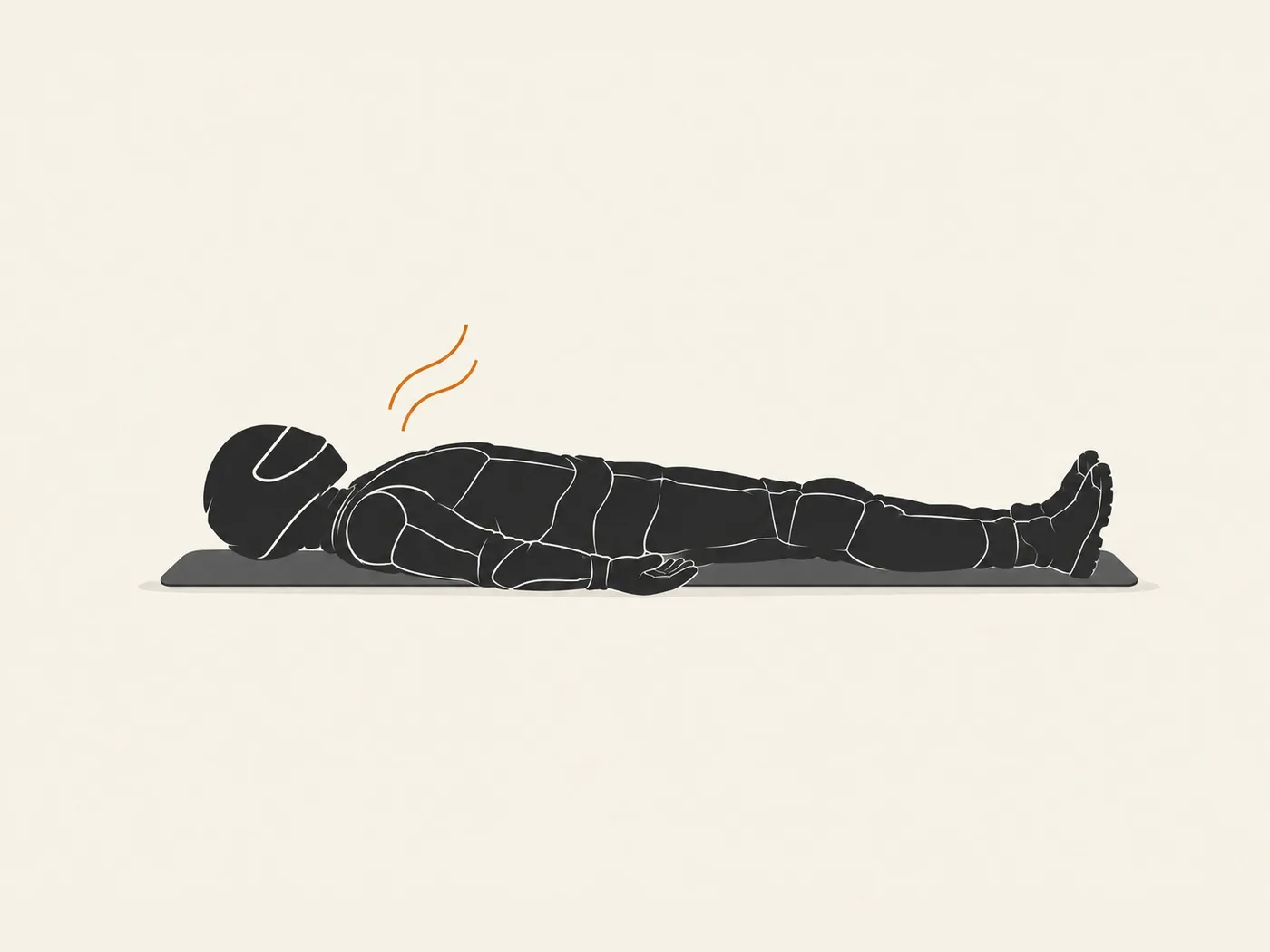 Motorcyclist silhouette lying flat and relaxed, breathing slowly